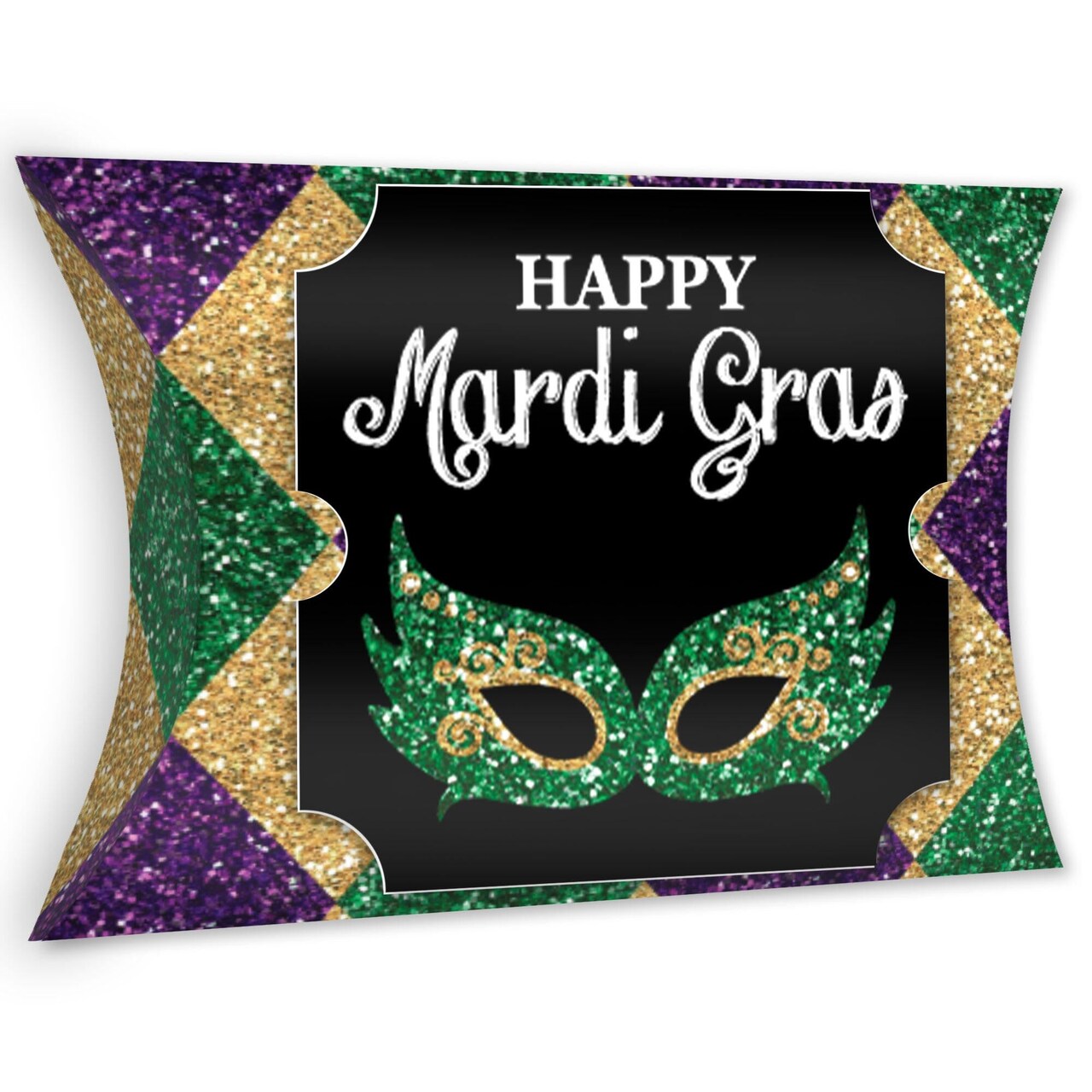 Big Dot of Happiness Mardi Gras - Favor Gift Boxes - Masquerade Party Large Pillow Boxes - Set of 12